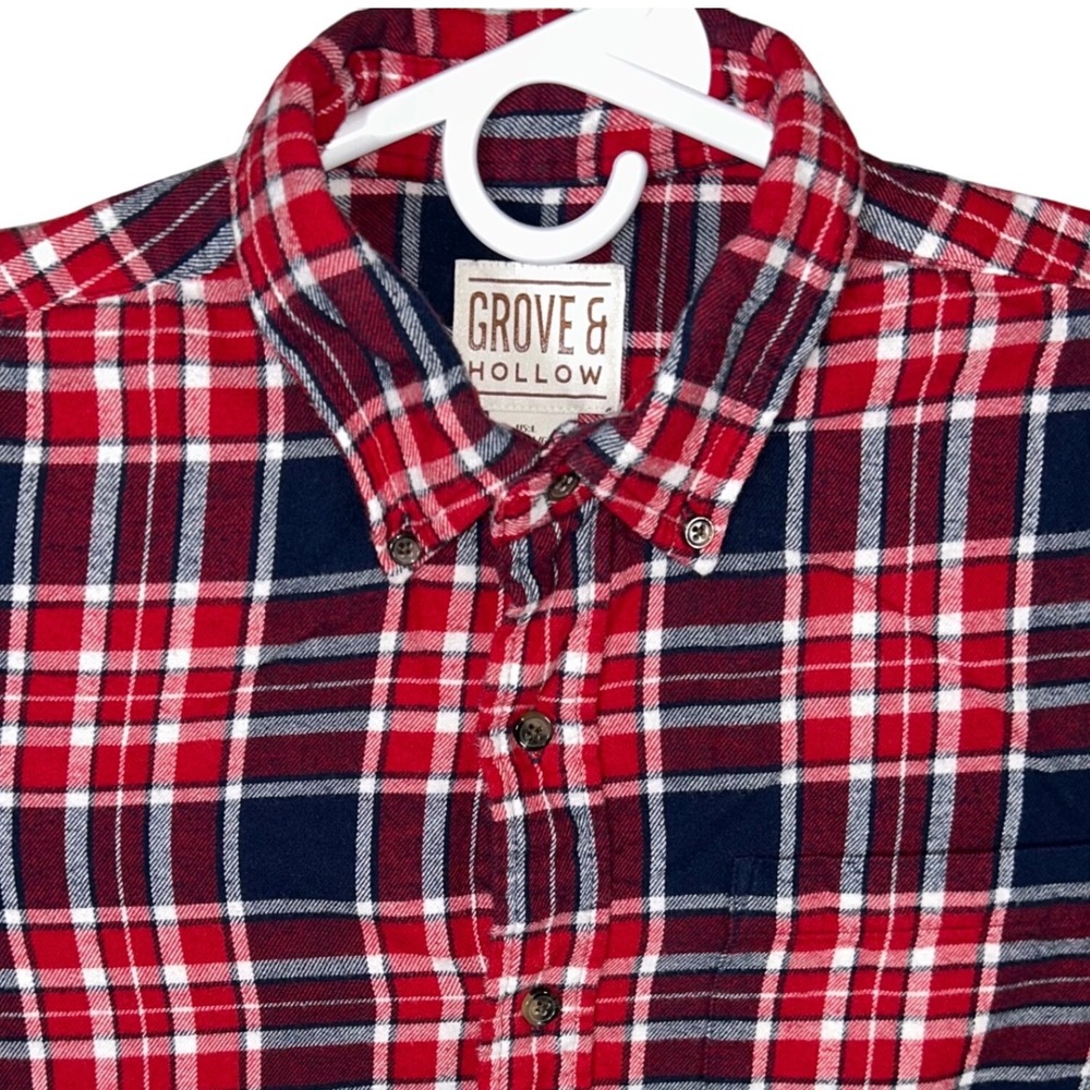 Grove & Hollow‎ Flannel Shirt Men's Large Button Up Plaid Red Blue White
